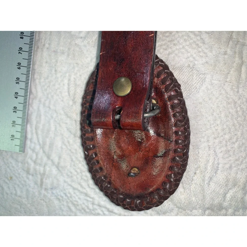 Vintage USC Trojans Handmade Tooled Leather Belt Western Football Buckle Brown